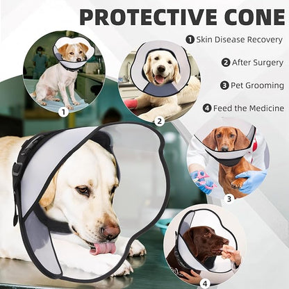 PUPTECK Soft Dog Cone Collar, Adjustable Pet Cone for Dogs to Stop Licking, After Surgery Elizabethan Recovery Dog Neck Collar Alternative, for Small Medium Large Dogs, Black S