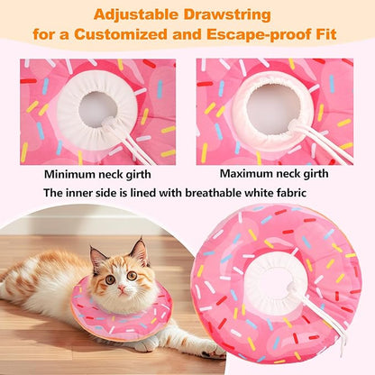 Cat Cone Collar Soft, Comfortable Cat Donut Collar After Surgery, Adjustable Elizabethan Recovery Collars & Cones to Stop Licking, Lightweight Neck Collar Soft Cone for Cats Small Dog (Pink, Large)