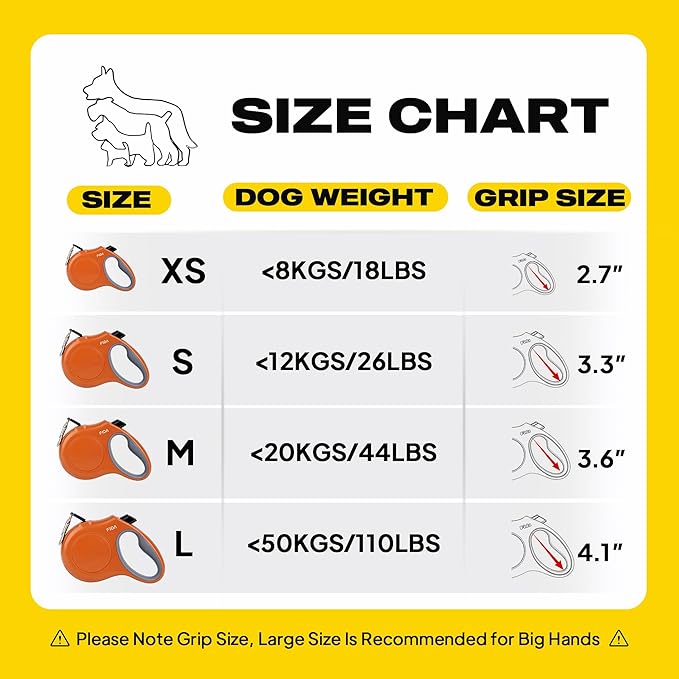 Fida Retractable Dog Leash, 10ft Heavy Duty Pet Walking Leash for X-Small Dogs or Cat up to 18 lbs, Tangle Free. One-Hand Brake (X-Small, Orange)