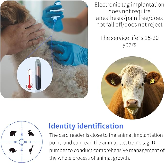 134.2KHz Pet Temperature Monitoring Glass Chip FDX-B Animal Temperature Microchip Syringe for Cat Dog (1.4X8mm)