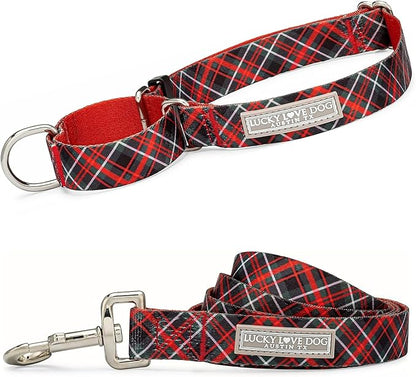 Lucky Love Dog Martingale Dog Collar & Leash - Adjustable, No-Slip, Durable, Comfortable, Soft Webbing, & Stylish Patterned Collar & Leash Set for Male and Female Dogs - Heywood Combo, Small