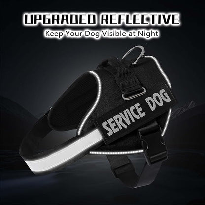 MUMUPET Service Dog Vest, No Pull Reflective Adjustable Harness with Handle, Soft Breathable Padding for Medium Dogs, 2 Removable Velcro Patches (Black, M)
