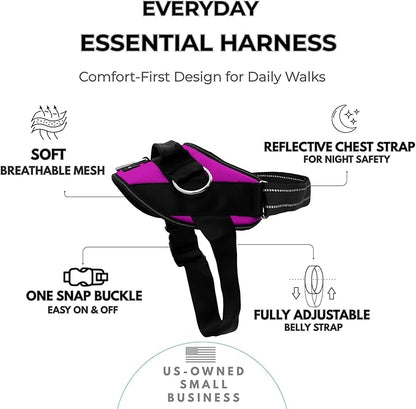 ShawnCo Essential Dog Harness, No-Pull Pet Vest with 3 Leash Clips, No Choke, Reflective, Adjustable and Padded, for Easy Walking and Training for Small, Medium and Large Dogs (Orchid, S)