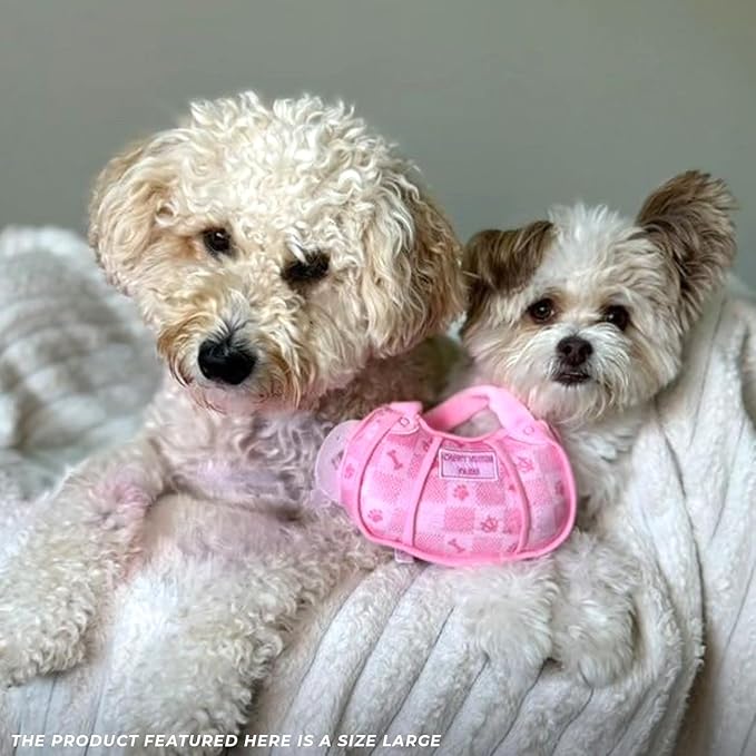 Haute Diggity Dog Chewy Vuiton Handbag Plush Squeaky Dog Toy, Soft Durable Designer-Inspired Stuffed Puppy Chew Toys for Small & Medium Dogs, Machine-Washable (Pink Checker) Large