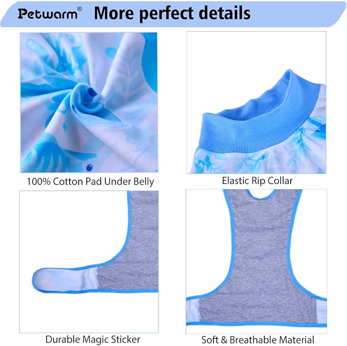 PetWarm Recovery Suit for Dogs, Surgical Suit for Dogs Female Spay Male Neutered, After Surgery Dog Onesie, Anti-Licking Dog Surgery Recovery Suit, Marine Animal Patterns, Blue, XS
