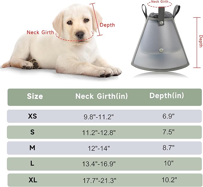 Soft Dog Cone Collar for Large Medium Small Dogs After Surgery, Adjustable Pet Recovery E-Collar, Elizabethan Collar for Dogs and Cats, Grey Medium