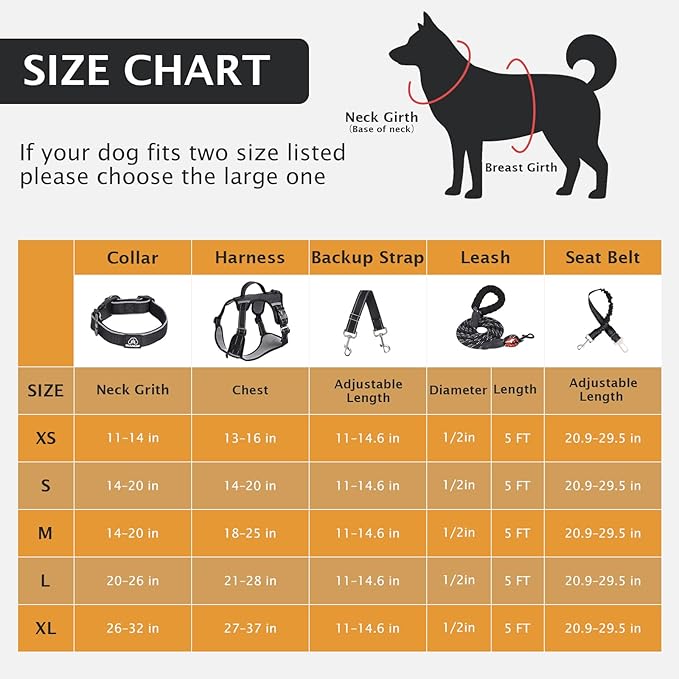 IEUUMLER No Pull Dog Harness, Reflective Front Clip Vest with Leash,Safety Belt and Backup Safety Strap, Adjustable Easy Control Handle,Air Tag Dog Collar for Small Medium Large Dogs EU021 (Black, L)
