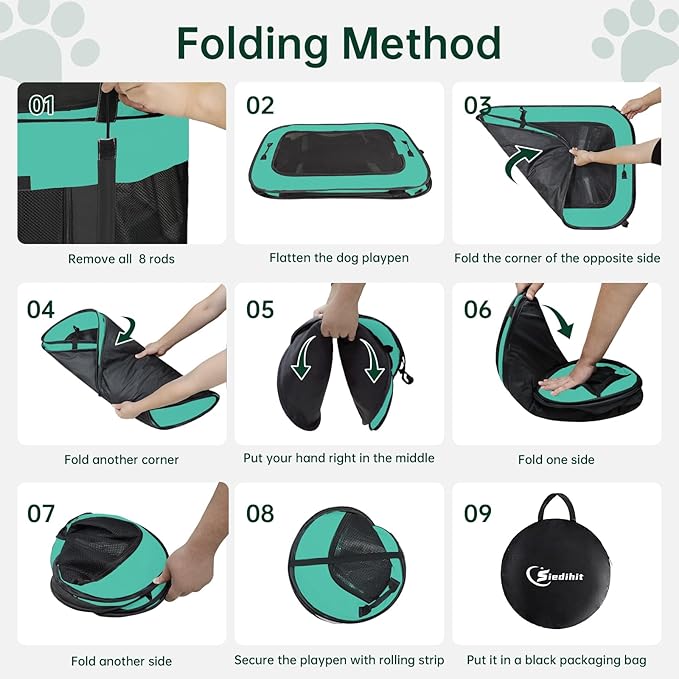 Dog Playpen,Cat Pet Puppy Pen,Portable Playpens for Dogs Indoor Outdoor Travel Camping Use,Foldable Dog Kennel Tent Crate for Rabbit Small Animals with Carrying Case (Green, Large)