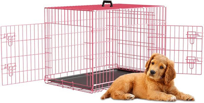 Dog Crates for Small Dogs 30" Folding Mental Wire Crates Dog Kennels Outdoor and Indoor Pet Dog Cage Crate with Double-Door,Divider Panel, Removable Tray,Pink