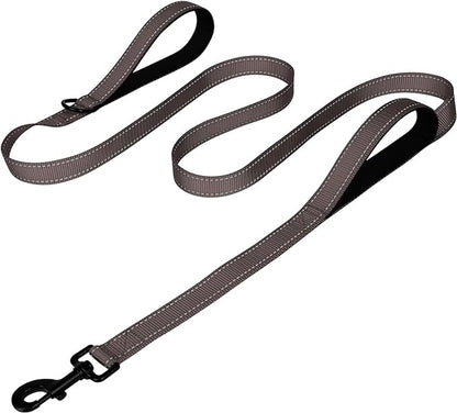 Joytale Dog Leash Heavy Duty for Large Dogs that Pull, Double Handle for Traffic Control, Double-Sided Reflective Leashes for Large Medium Dogs Night Safety, 5FT, Brown