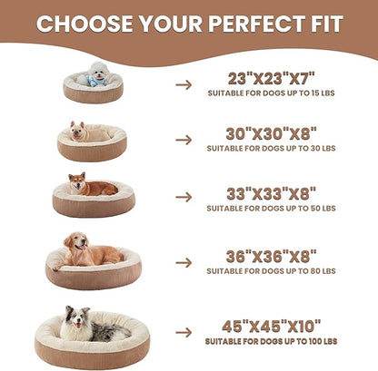 23 inches Donut Dog Bed for Small Dogs - Calming Round Puppy Bed with Removable &Washable Cover, Plush Faux Fur & Corduroy Pet Bed for Cats, Fits Pets up to 15 lbs(Brown,Small)