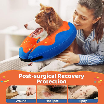 Gimars Large Inflatable Dog Cone Alternative Dog Donut Collar After Surgery, Soft Neck Pillow Recovery Cone, Elizabethan Collar Alternative for Medium and Large, L Neck:12"-18"