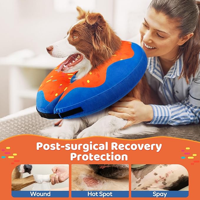 Gimars Inflatable Dog Cone Alternative Dog Donut Collar After Surgery, Soft Neck Pillow Recovery Cone Collar, E Collar and Elizabethan Collar Alternative for Small and Medium, M Neck:8"-12"