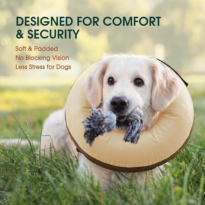 Kuoser Inflatable Dog Cone Collar, Soft Dogs Cone Alternative After Surgery, Dog Donut Collar to Stop Licking, Inflatable Puppy Cone Neck Pillow, Comfortable E-Collar for Small Medium Large Dogs, S