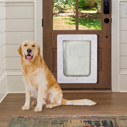 Pet Door, Durable Plastic Dog Door, 6.5”x 9.25” Inner Frame for Small Dog and Pets, Easy DIY Installation, Suitable for Interior and Exterior Doors, Screen and Wall, White Doggie Door