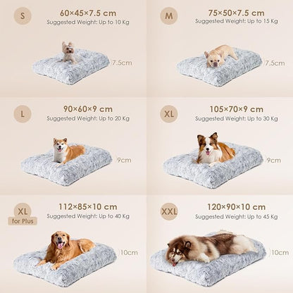 EHEYCIGA Fluffy Dog Crate Bed for Extra Large Dogs, Plush Faux Fur XLP Pad, Calming Anti Anxiety XL Plus Bed for Crate, Washable Soft Warm Dog Mat with Non-Slip Bottom, Grey