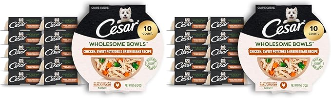Cesar Wholesome Bowls Adult Wet Dog Food,Chicken,Sweet Potato & Green Beans Recipe,Wet Food for Dogs,3 Oz. Bowls,10 Count (Pack of 2)