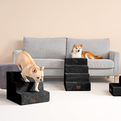 EHEYCIGA Dog Stairs for Small Dogs 13.5" H, 3-Step Dog Steps for Couch Sofa and Chair, Pet Steps for Medium Cats, Non-Slip Balanced Pet Ramp Indoor, Black