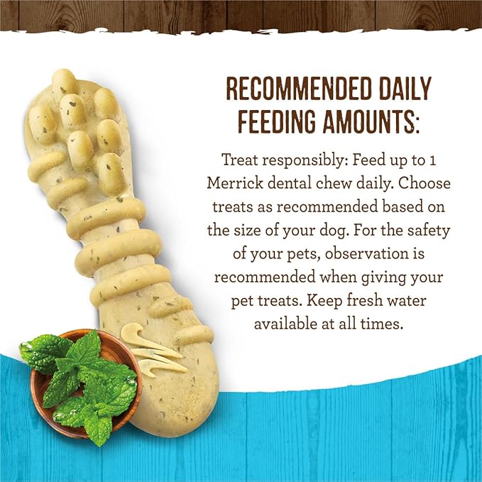 Merrick Fresh Kisses Natural Dental Chews Toothbrush Treat Shape Infused With Real Mint For Tiny Dogs 5-15 Lbs - 20 ct. Bag