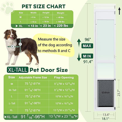 3 Flap XLarge Dog Door for Sliding Glass Door, Openable Pet Door for Sliding Glass Doors, Adjustable 91 7/16" to 96" Slider Height-Pets Up to 220 Lb (Extra Large Size)