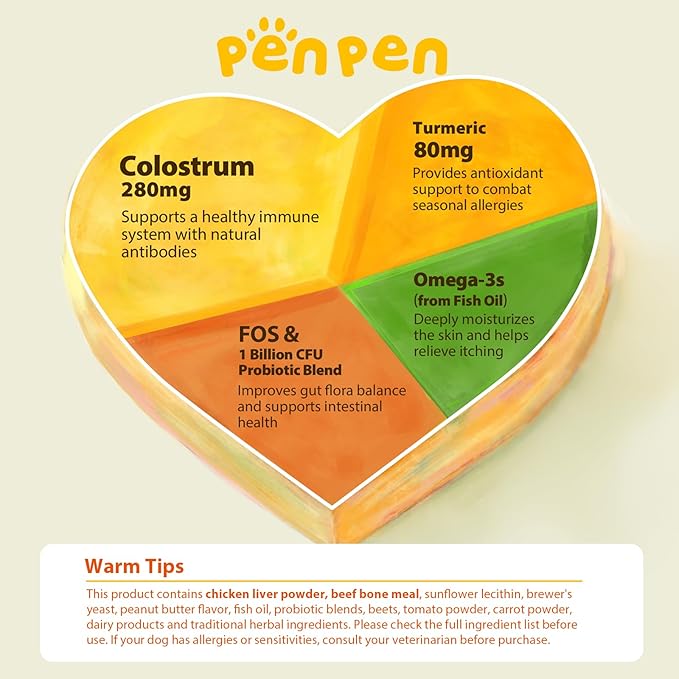 PENPEN Dog Allergy Relief Chews, Dog Itching Skin Relief, Omega 3 for Dogs Itch Supplement, Relieve Seasonal Allergy, Provide Immune Support (Peanut Butter Chews, 180ct)