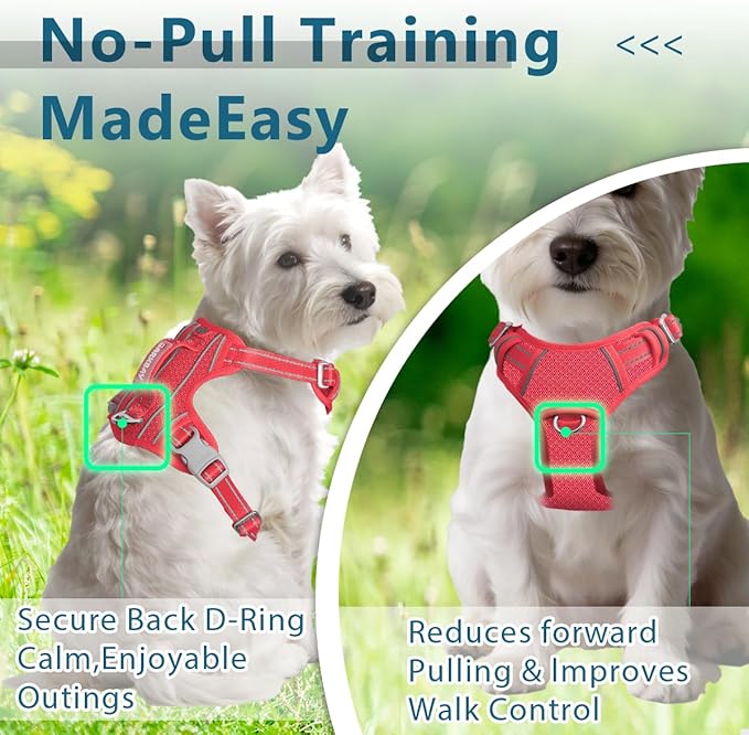 BARKBAY Dog Harness No Pull with ID Tag Pocket - Heavy Duty, Reflective, Easy Control for Large Dogs(Red,XS)