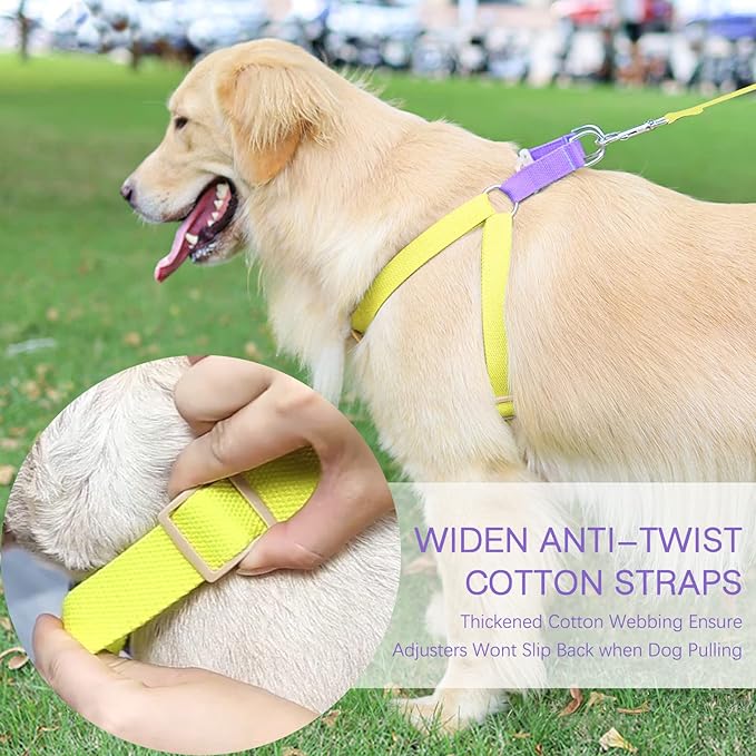 No Pull Dog Harness and Leash Set, Step in Dog Halter Harness with Poop Bag Holder, Adjustable Lightweight Cotton Straps Suitable for Small Medium Large Dogs Outdoor Walking Running Hiking