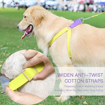 No Pull Dog Harness and Leash Set, Dog Collar, Step in Dog Halter Harness with Poop Bag Holder, Adjustable Lightweight Cotton Straps Suitable for Small Medium Large Dogs Outdoor Walking Running Hiking