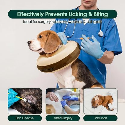 Kuoser Inflatable Dog Cone Collar, Soft Dogs Cone Alternative After Surgery, Dog Donut Collar to Stop Licking, Inflatable Puppy Cone Neck Pillow, Comfortable E-Collar for Small Medium Large Dogs, S