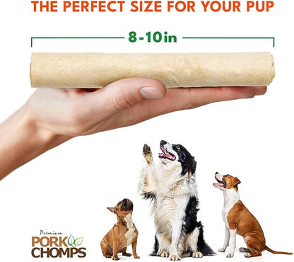 Pork Chomps Baked Pork Skin Dog Chew, 8 Inch Roll, 1 Count - Long-Lasting Treats for Dogs - High Protein, Rawhide-Free, Low Fat, Healthy & Delicious Chews