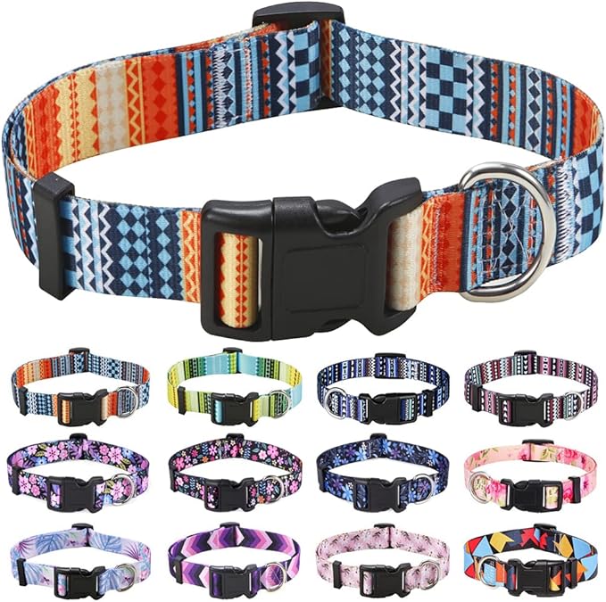 Mihqy Dog Collar with Bohemia Floral Tribal Geometric Patterns - Soft Ethnic Style Collar Adjustable for Small Medium Large Dogs(Bohemian Orange,S)