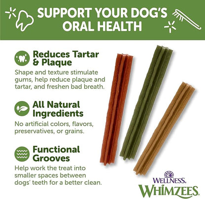 Whimzees Wellness Stix Dog Dental Treat, Chews, Freshens Breath, Medium Size Sticks, 14.81 oz Bag, 14 Count