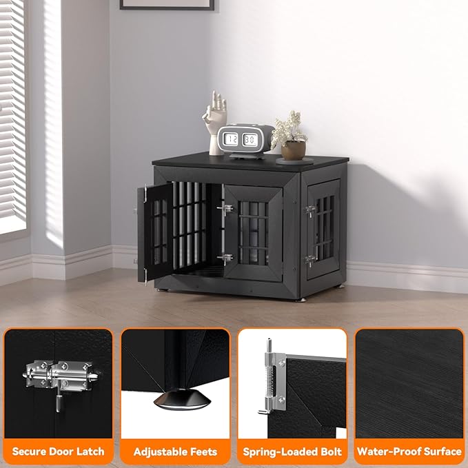 Snuowu 26" Heavy Duty Dog Crate Furniture for Small,Medium and Large Dogs,Rustic Wooden Dog Cage Kennel Indoor Furniture with Waterproof Top,Decorative Pet House Side End Table (Black)