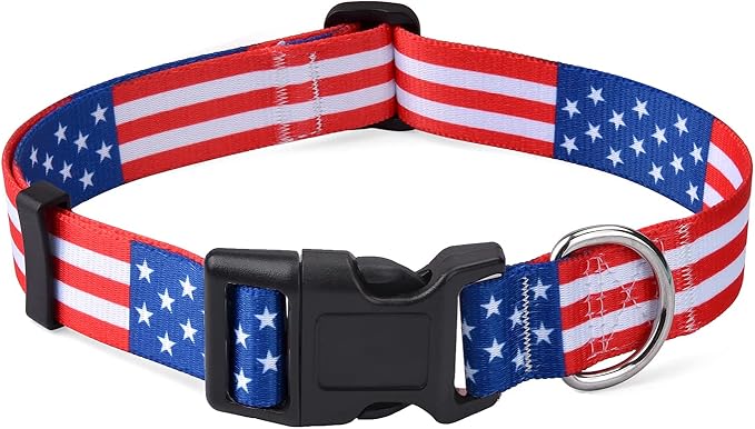 Mihqy American Flag Dog Collar - Patriotic, US Flag Pattern, Star & Stripes, Fourth of July Dog Collar, Adjustable for Small Medium Large Dogs(Classic US,M)