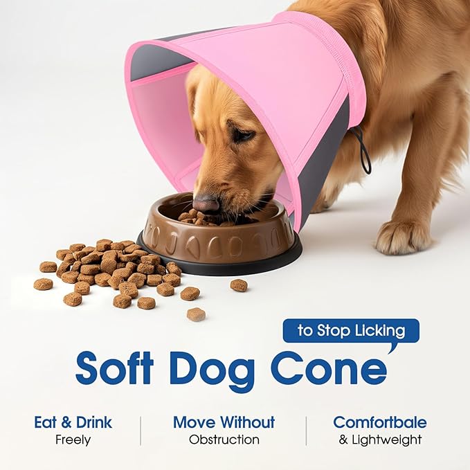 SUNFURA Dog Cones for Large Dogs, Soft Dog Cone to Stop Licking, Adjustable Cone for Dogs After Surgery, Pet Cone Collar Alternative for Wound Healing, Pink X-Large