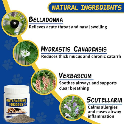 Stop Dogs Snoring for Dogs, Anti-Snoring Solution, Dog Sleep Remedy Natural Anti-Snoring Solution, Snore Relief for Pets Cats, Homeopathy Natural Ingredients, Powder Formula, 100g