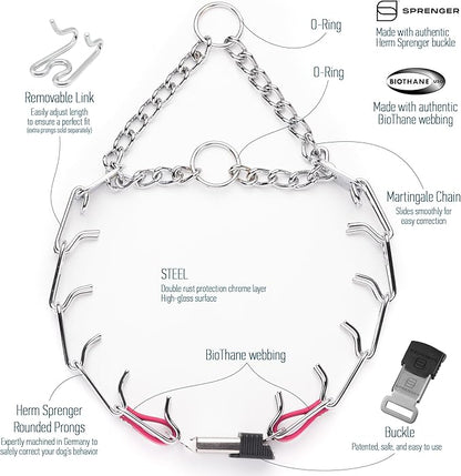 Herm Sprenger Chrome Plated Steel Dog Collar with Quick Release ClicLock Buckle O-Ring Biothane Insert Training Collar Made in Germany (Passionfruit Pink, 22in x 3.0mm(Neck Size up to 18-19in))