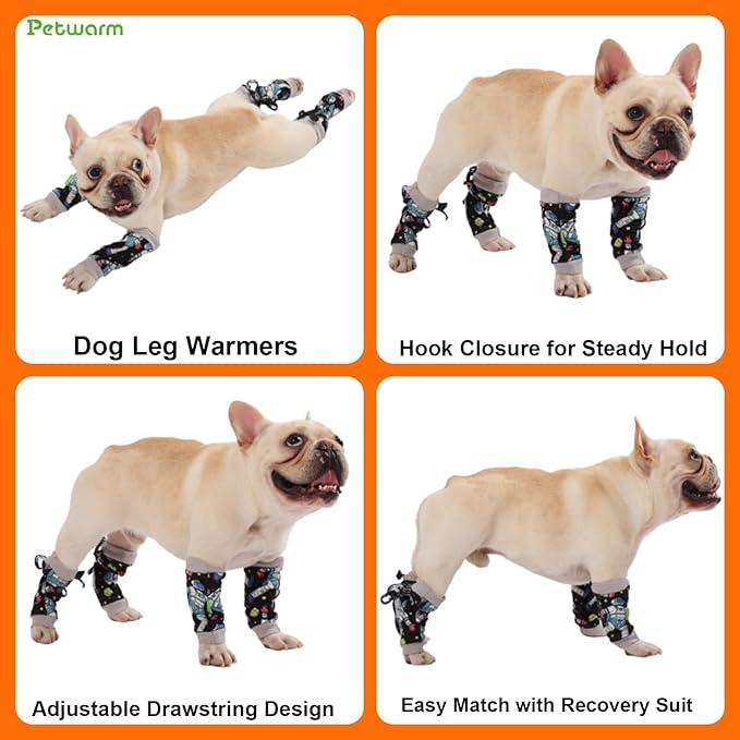 PetWarm Dog Recovery Sleeve 4pcs Set, Dog Leg Sleeve, Ideal for Comfort and Support During Pet Recovery, Suitable for Active or Support Recoverying Pet Use, Grey, S