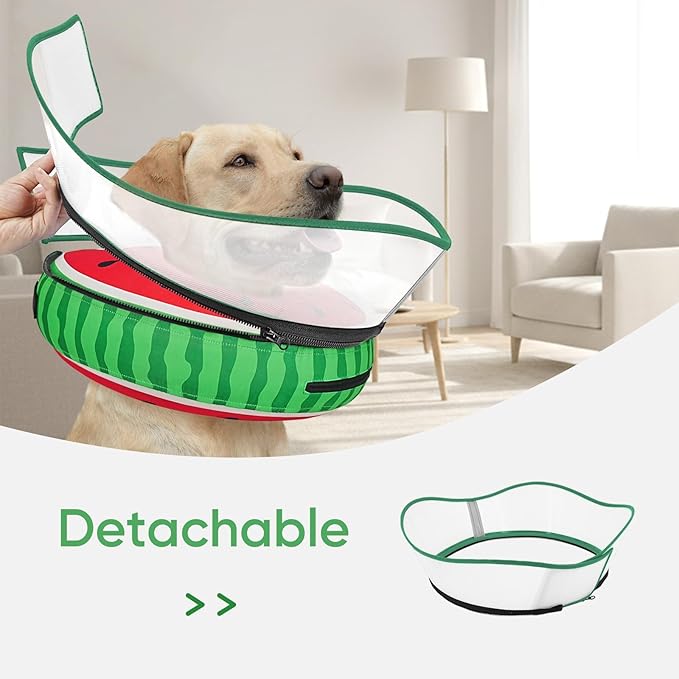 Supet Raised Inflatable Dog Cone After Surgery - Adjustable Recovery Donut Collar with Removable Shield to Stop Licking Wounds & Protect Stitches - Soft Dog Cone Alternative for Dogs (Watermelon,M)