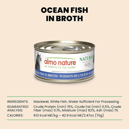 almo nature HQS Natural Wet Cat Food Ocean Fish in Broth, Grain-Free, 2.47 oz (Pack of 24)