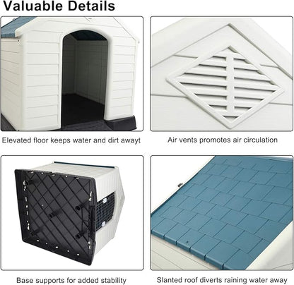 Bonnlo Plastic Dog House, Pet Dog Kennel Water Resistant for Small Medium Sized Dogs with Door, Indoor & Outdoor Use (32.7" H)