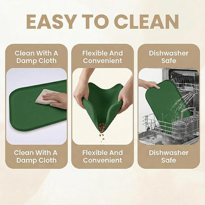 BLESWIN Waterproof Silicone Pet Feeding Mat Green with Raised Edge,24" x 16"Non-Skid Spill Proof Dog Bowl Mats, Easy Clean Cat Bowls Placemat for Cats and Dogs