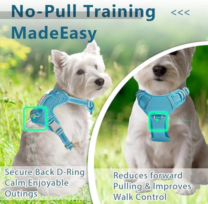 BARKBAY Dog Harness No Pull with ID Tag Pocket - Heavy Duty, Reflective, Easy Control for Large Dogs(Ocean Blue,XS)