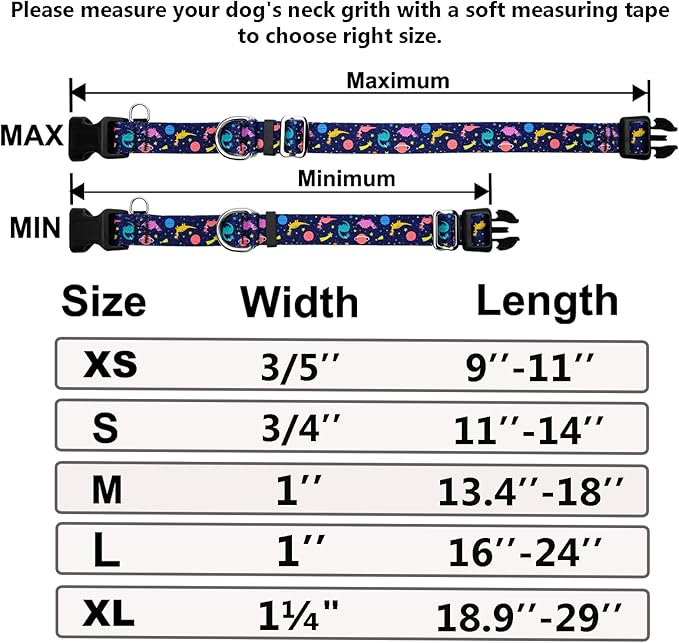 Martingale Collar for Dogs with Buckle No Pull Adjustable Nylon Limited Slip Training Dog Collars (Blue Dinosaur, Medium)