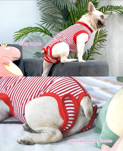 Dog Red Recovery Suit for Large Female Spay,Male Dog Surgery Suit,Narrow Red-White L