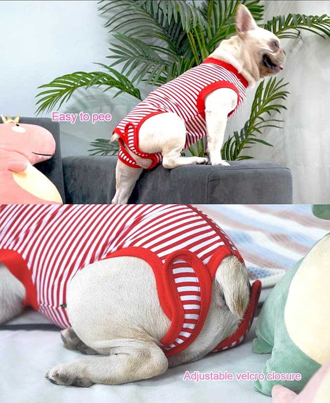 Dog Red Recovery Suit for X-Large Female Spay,Male Dog Surgery Suit, Narrow Red-White XL