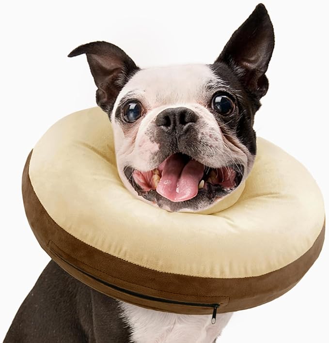 Kuoser Inflatable Dog Cone Collar, Soft Dogs Cone Alternative After Surgery, Dog Donut Collar to Stop Licking, Inflatable Puppy Cone Neck Pillow, Comfortable E-Collar for Small Medium Large Dogs, M