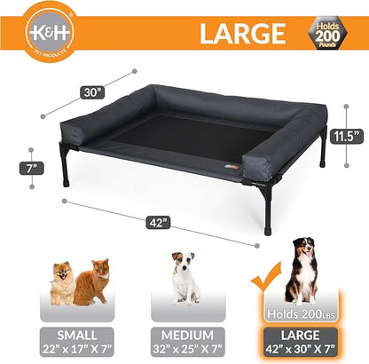 K&H Pet Products Bolster Dog Cot, Cooling Indoor Outdoor Elevated Cot Hammock Dog Bed with Removable Washable Bolsters, Washable Mesh Cover, Raised Metal Frame - Large 42 X 30in Charcoal