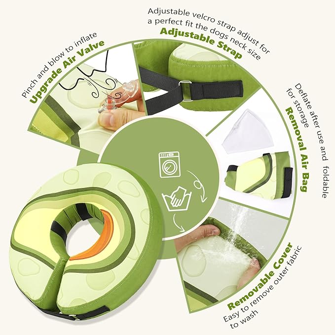 Inflatable Dog Cone Collar to Stop Licking, Soft Neck Donut Collar After Surgery, Adjustable Recovery Cone for Small Medium Large Dogs (Avocado,S)