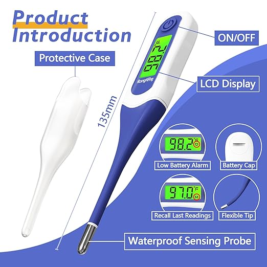 8s Fast Reading Oral Thermometer for Kids and Adults, Baby Digital Thermometer with 3 Color Backlit and Fever Alarm Medical FDA Basal Thermometer for Oral, Rectal, Underarm